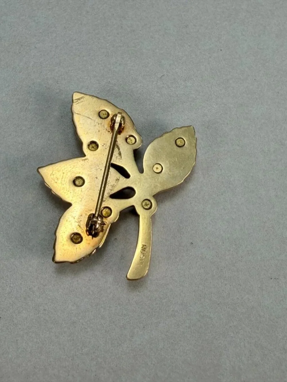 Vintage Anson Leaf Brooch Rhinestone Gold Tone Nature Pin Signed